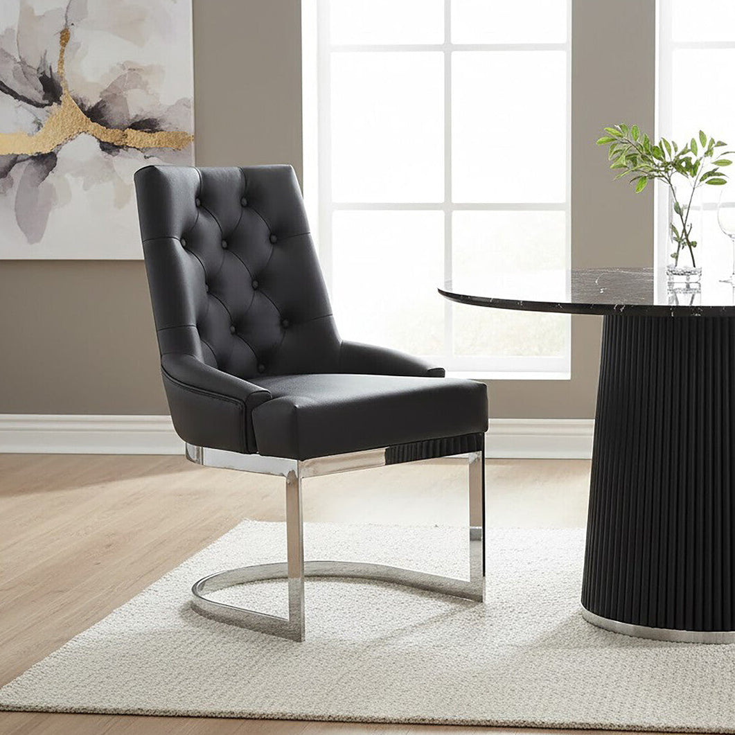 Azalea Tufted Black Faux Leather Dining Chair