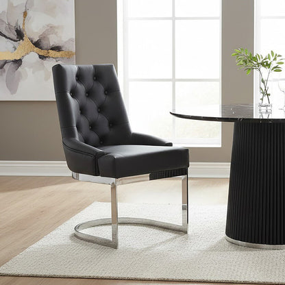 Azalea Tufted Black Faux Leather Dining Chair
