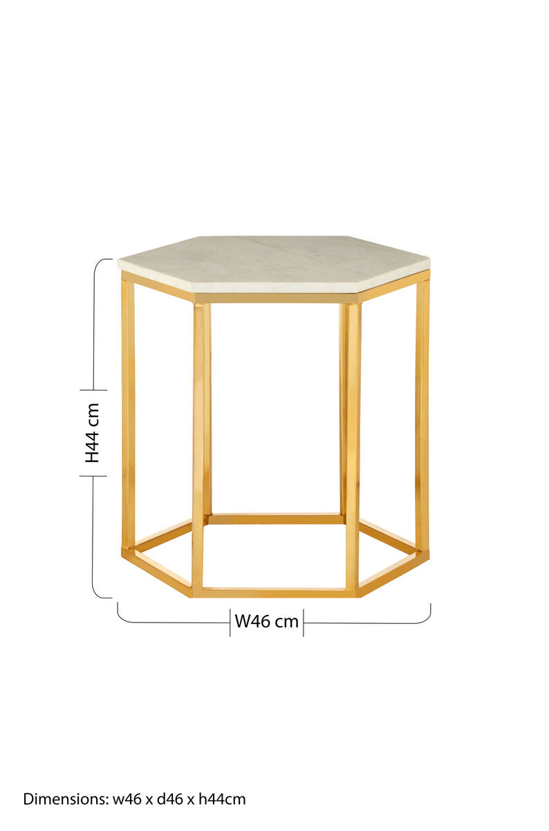 Templar White Marble and Gold Hexagonal Side Table - Image 6
