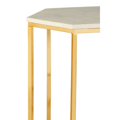 Templar White Marble and Gold Hexagonal Side Table - Image 4