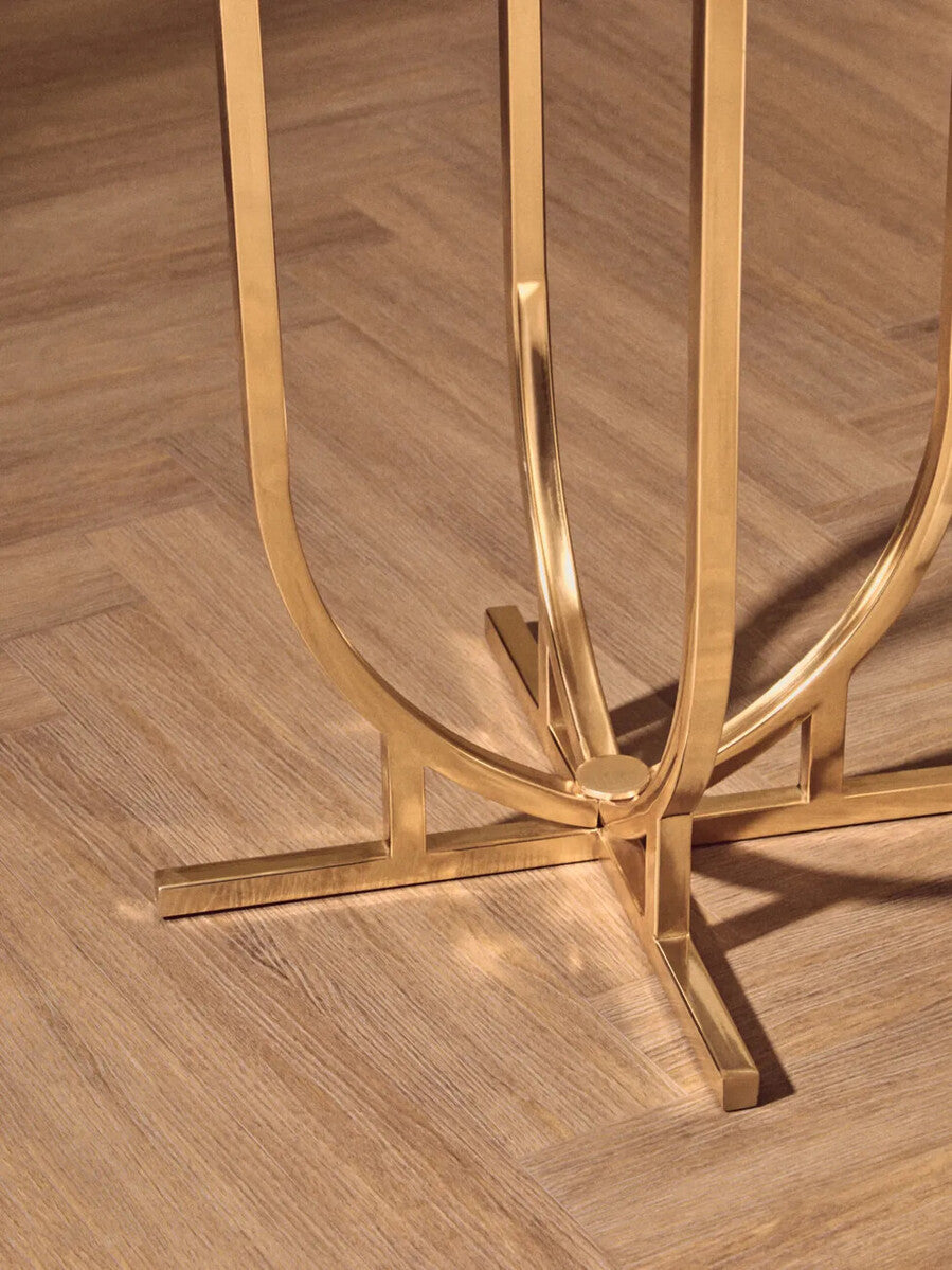 White Marble Tops Round Side Tables with Gold Finish Metal Frame, Templar