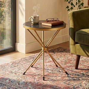 Templar Black Marble and Gold Finish Round Side Table