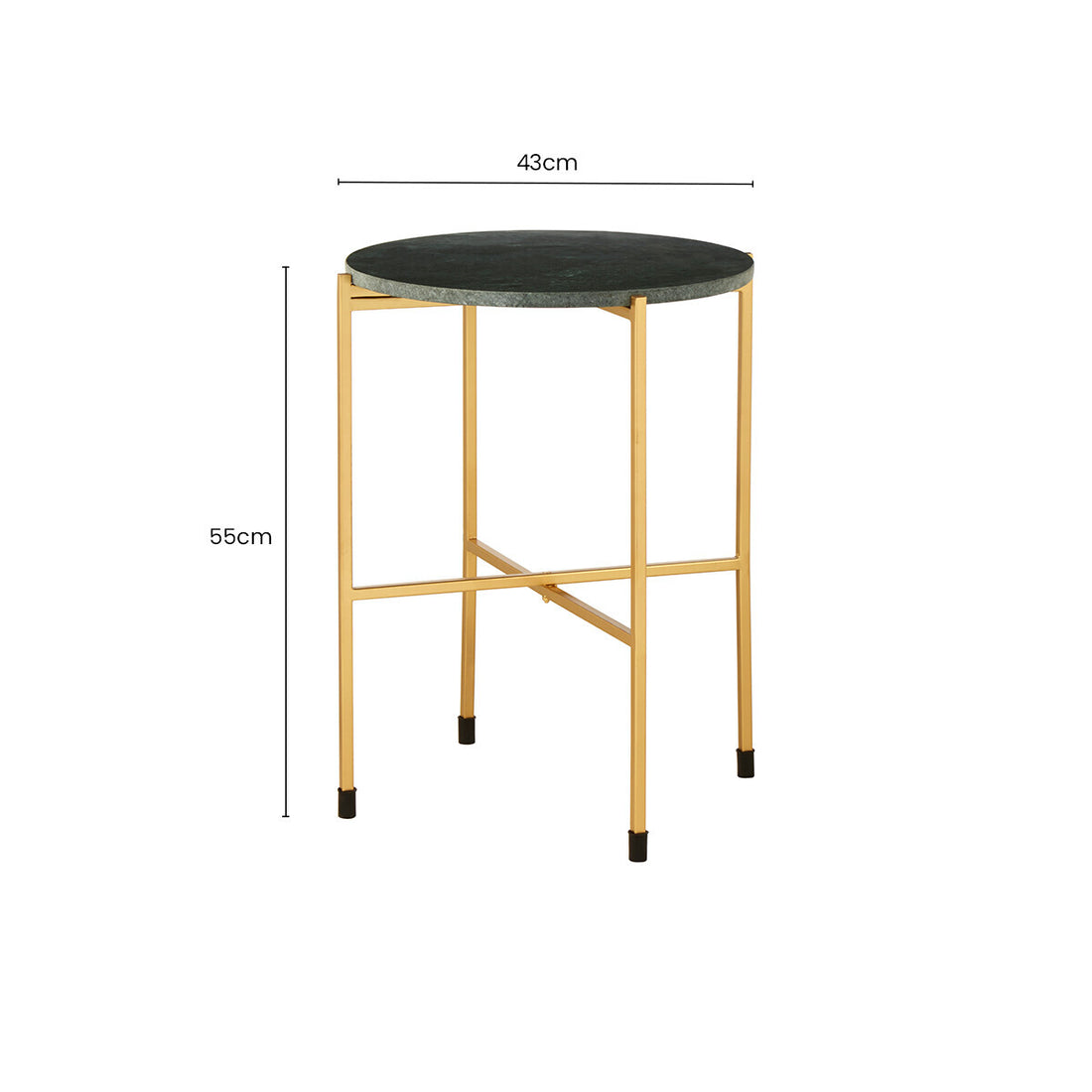 Large Green Marble Top Round Side Table with Warm Gold Stainless Steel Base, Templar
