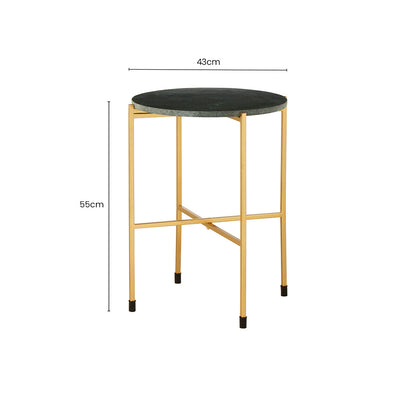 Large Green Marble Top Round Side Table with Warm Gold Stainless Steel Base | Templar