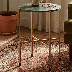 Templar Green Marble and Gold Finish Large Side Table