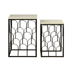Templar White Marble and Black Finish Set of 2 Nesting Tables