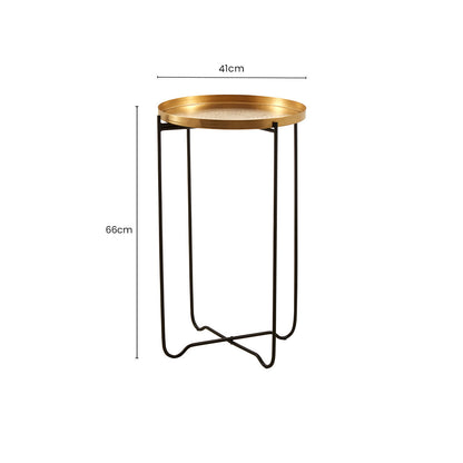 Gold Finish Round Top Side Table with Black Slim Metallic Frame and Intersecting Sledge Base | Templar