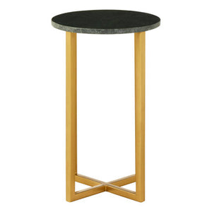 Templar Green Marble and Gold Finish Small Round Side Table