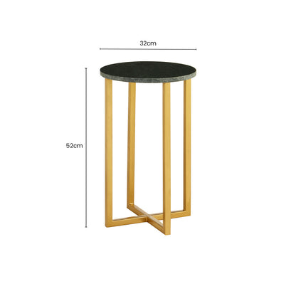 Green Small Round Marble Top Side Table with Gold Metallic Base | Templar