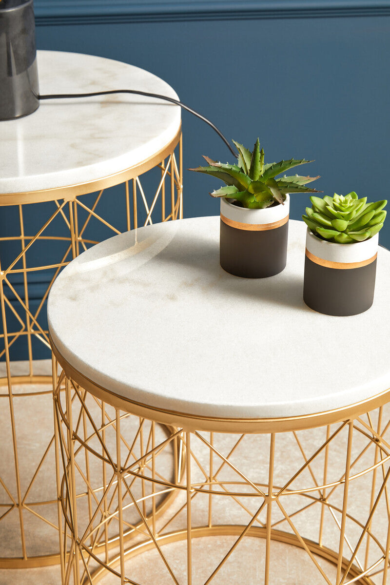 Avantis Set Of 2 Marble Top Round Side Tables