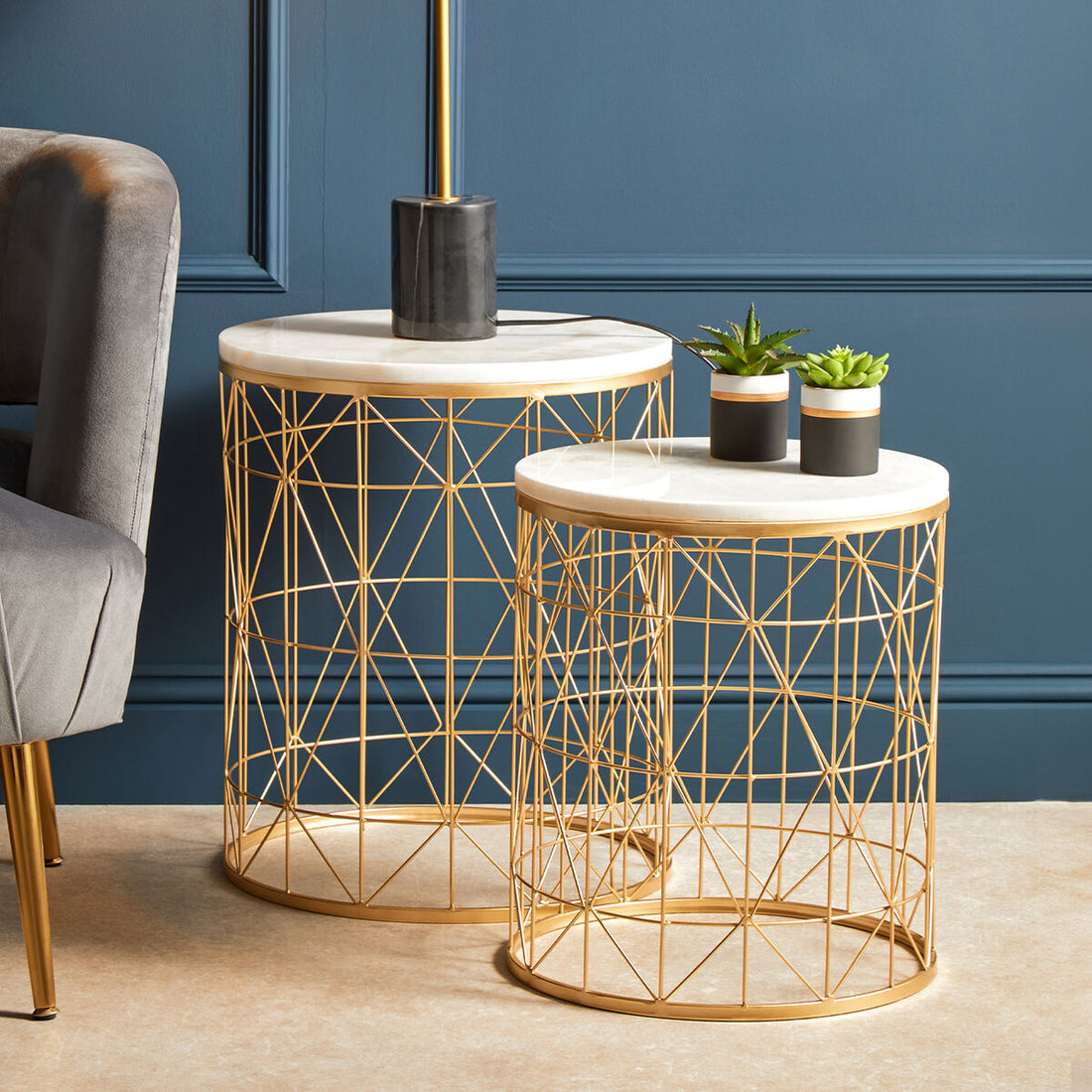 Avantis Set Of 2 Marble Top Round Side Tables