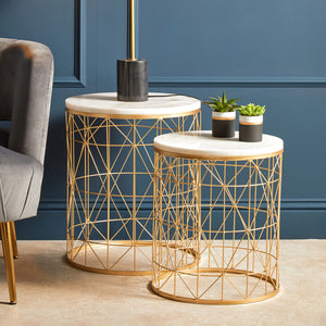 Avantis Set Of 2 Marble Top Round Side Tables