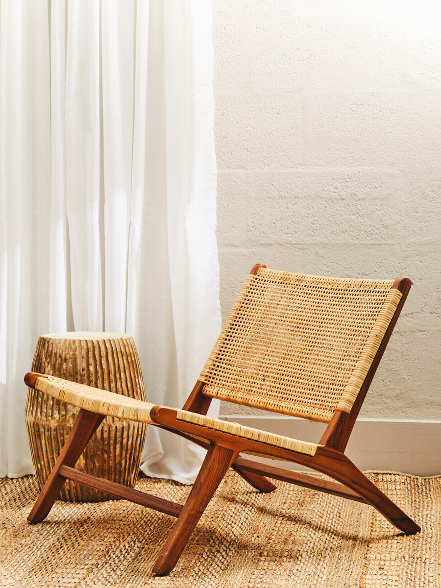 Lovina Teak Wood And Natural Rattan Lounge Chair