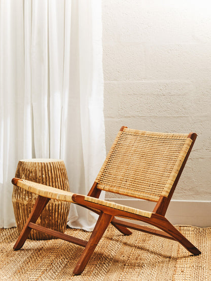 Lovina Teak Wood And Natural Rattan Lounge Chair