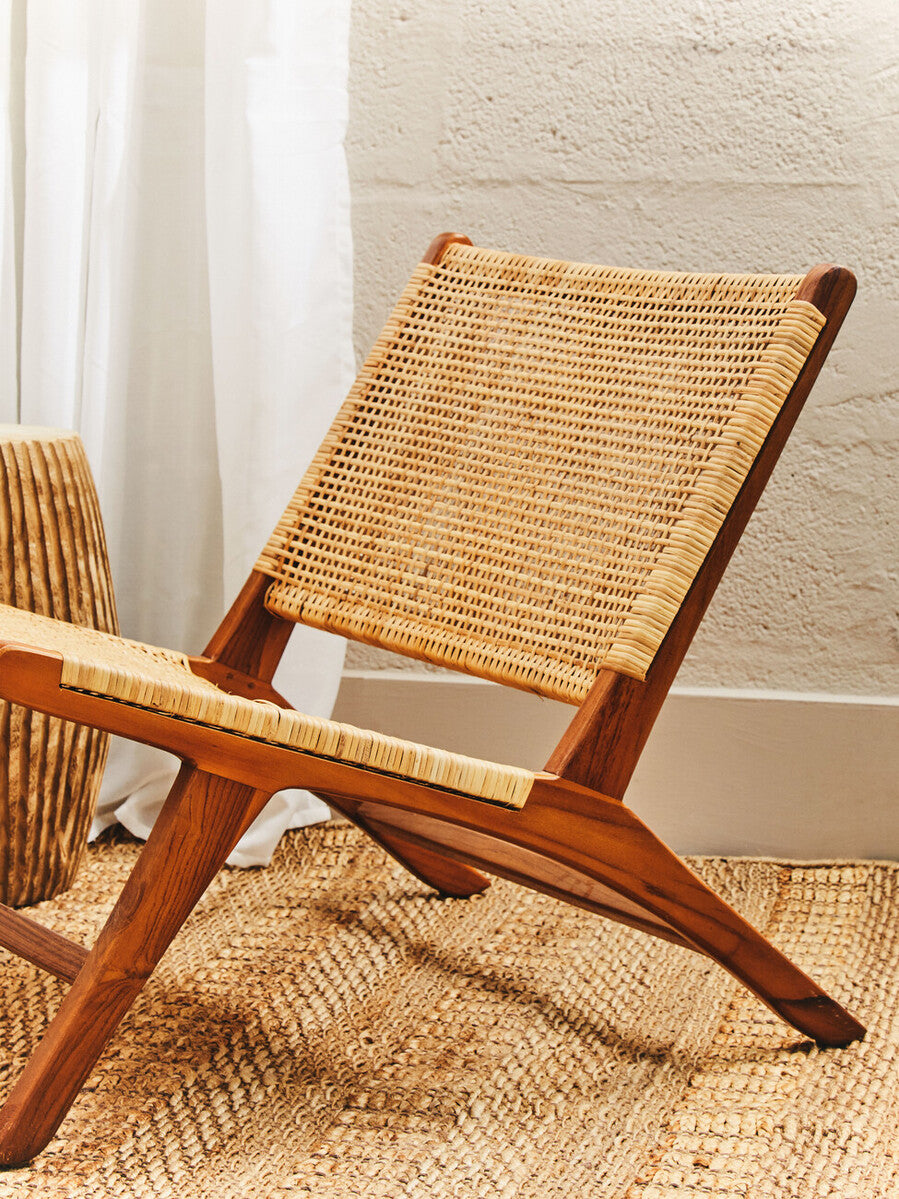 Lovina Teak Wood And Natural Rattan Lounge Chair
