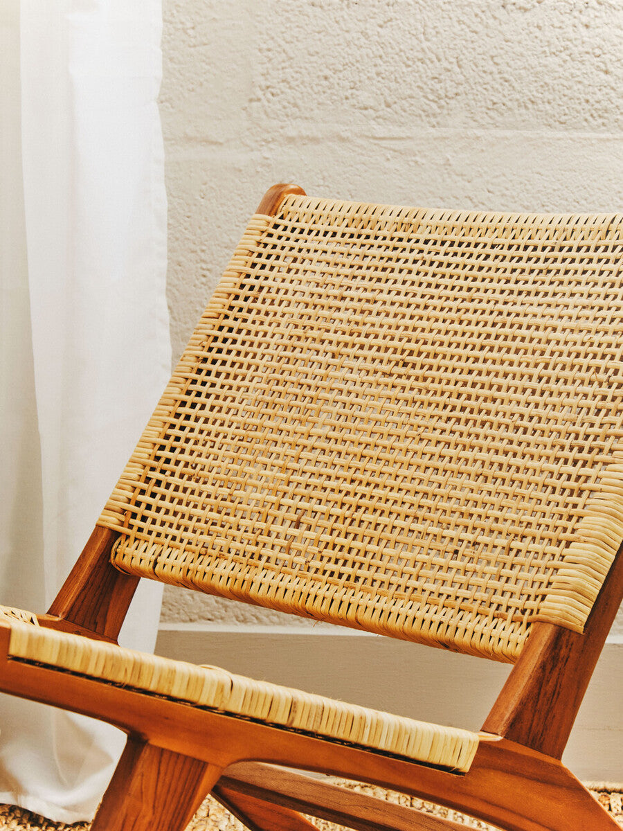 Lovina Teak Wood And Natural Rattan Lounge Chair