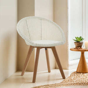 Lovina White Rattan Effect and Teak Wood Dining Chair