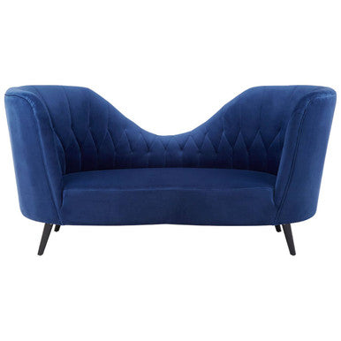 Blue tufted sofa on a white background