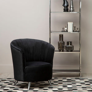 Maci Black Velvet Channel Tufted Tub Chair