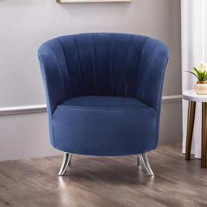 Maci Blue Velvet Channel Tufted Tub Chair