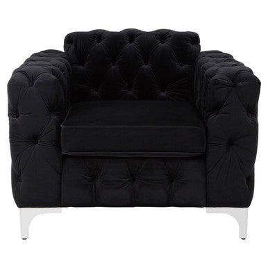 Black tufted armchair on a white background