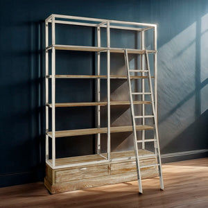 Richmond White Wash Pine Wood Shelf Unit with Ladder