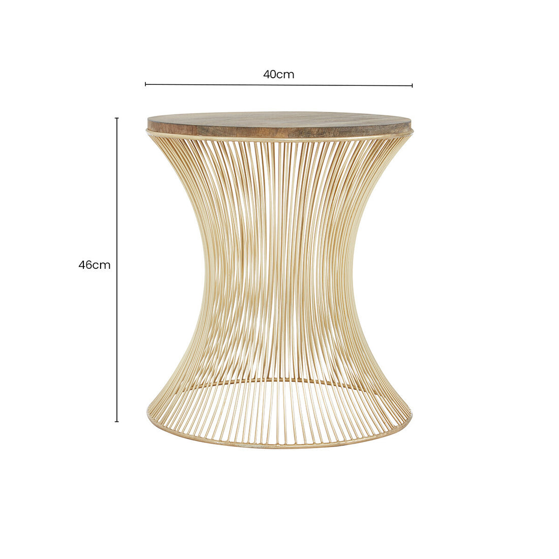Natural Solid Rustic Wood Top Side Table with Gold Finish Metallic Hourglass Base, Templar