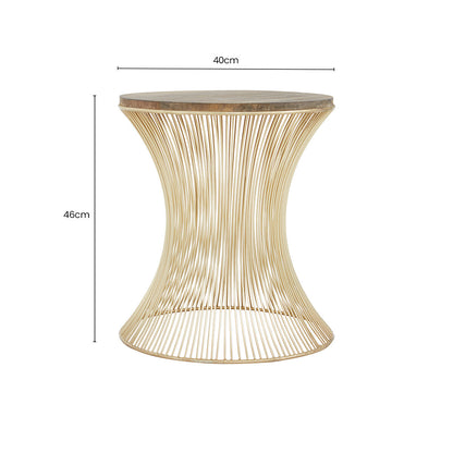 Natural Solid Rustic Wood Top Side Table with Gold Finish Metallic Hourglass Base | Templar