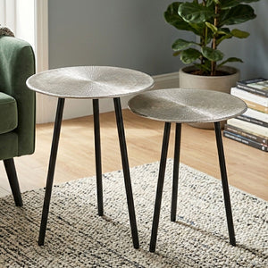 Templar Nickel Finish Textured Set of 2 Side Tables