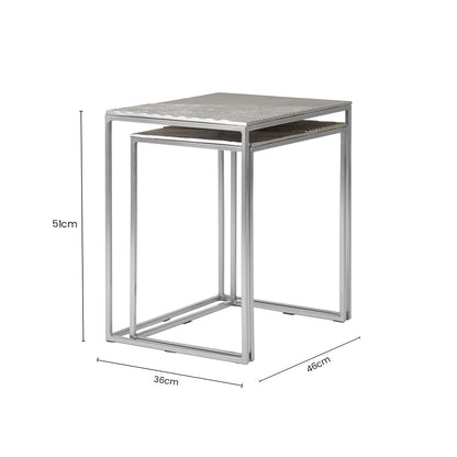 Silver Nickel Set of Two Rectangular Nesting Tables with Textured Aluminium Tops and Sleek Iron Frame | Templar