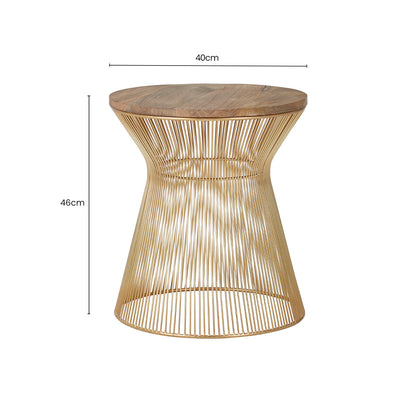 Natural Wood Top Small Coffee Table with Gold Open Wire Hourglass Design Base, Templar