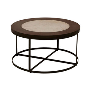Vasco Wood and Marble Top Coffee Table with Black Iron Base