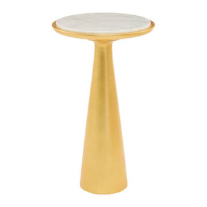 Lino White Marble and Gold Finish Tall Side Table