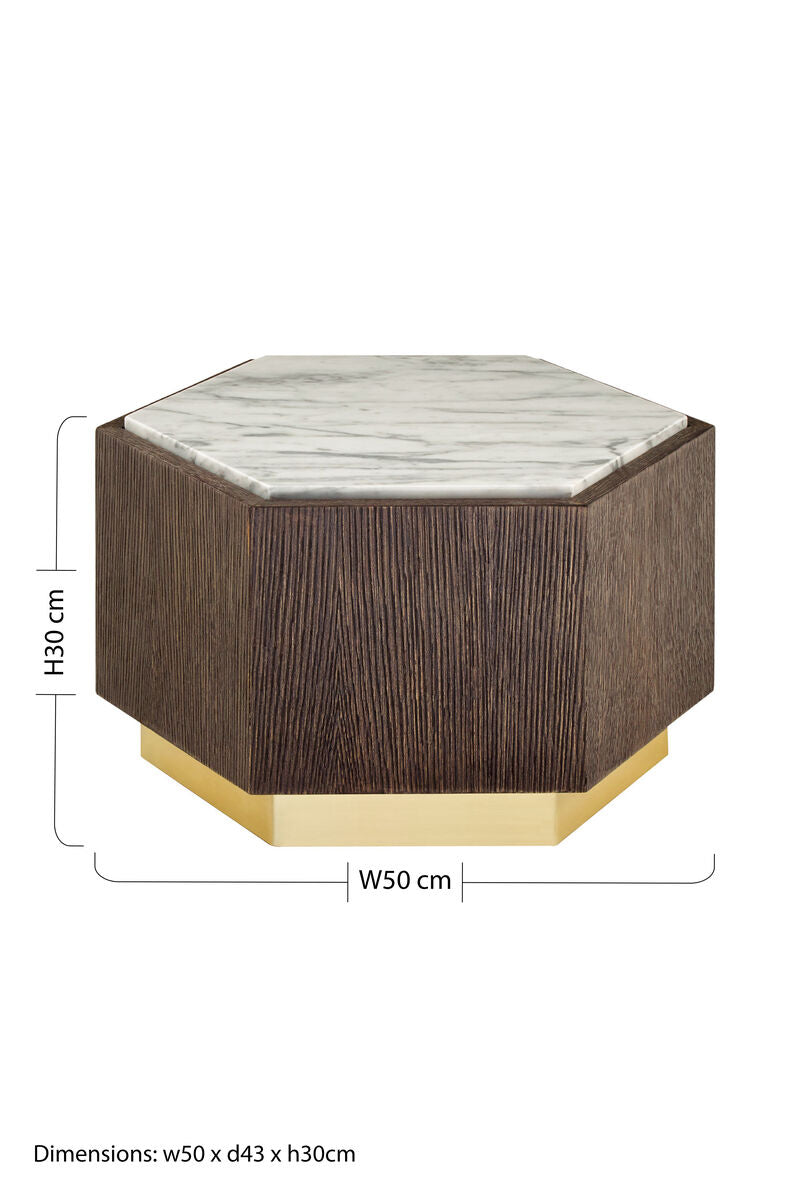 Villi Hexagon Dark Oak and Marble Side Table - Image 7