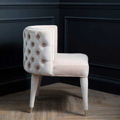 Villi Beige Velvet Tufted Curved Dining Chair