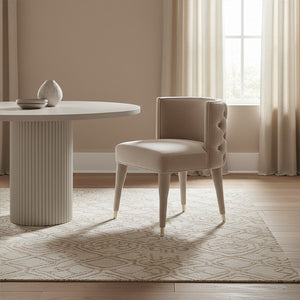 Villi Beige Velvet Button Tufted Curved Dining Chair