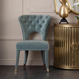 Villi Blue Velvet Button Tufted Dining Chair