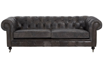 3 Seater Dark Grey Brown Leather Chesterfield Sofa, Victor - Image 2