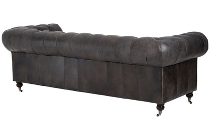3 Seater Dark Grey Brown Leather Chesterfield Sofa, Victor - Image 5