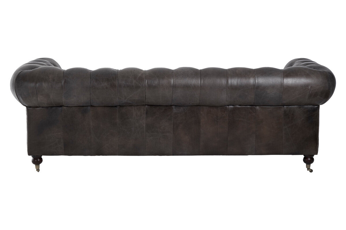 3 Seater Dark Grey Brown Leather Chesterfield Sofa, Victor - Image 6