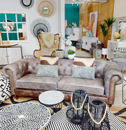 3 Seater Dark Grey Brown Leather Chesterfield Sofa, Victor - Image 19