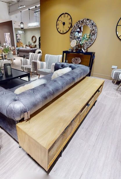 3 Seater Dark Grey Brown Leather Chesterfield Sofa, Victor - Image 20