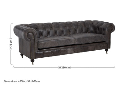 3 Seater Dark Grey Brown Leather Chesterfield Sofa, Victor - Image 21