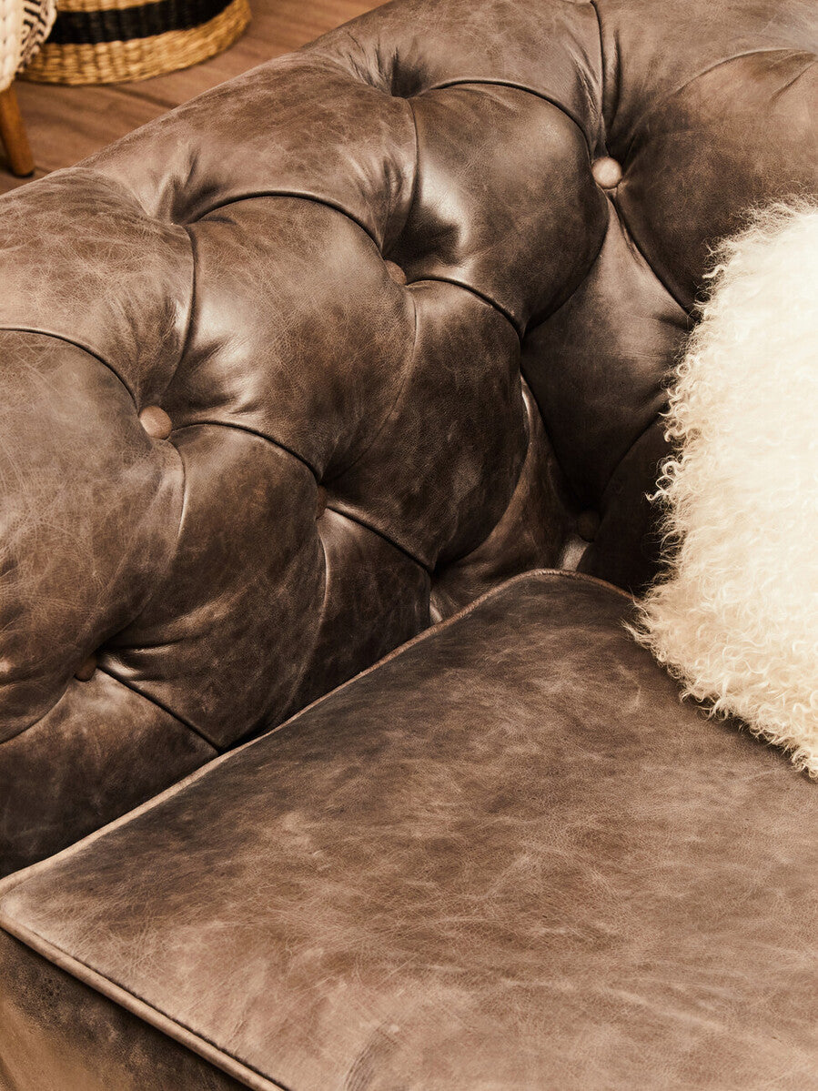 3 Seater Dark Grey Brown Leather Chesterfield Sofa, Victor - Image 9