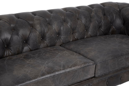 3 Seater Dark Grey Brown Leather Chesterfield Sofa, Victor - Image 14