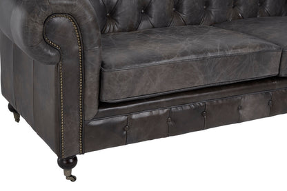 3 Seater Dark Grey Brown Leather Chesterfield Sofa, Victor - Image 15