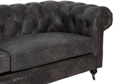 3 Seater Dark Grey Brown Leather Chesterfield Sofa, Victor - Image 16