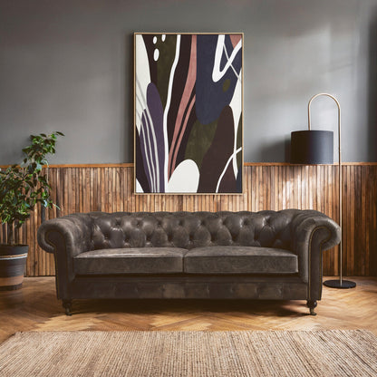 3 Seater Dark Grey Brown Leather Chesterfield Sofa, Victor - Image 17