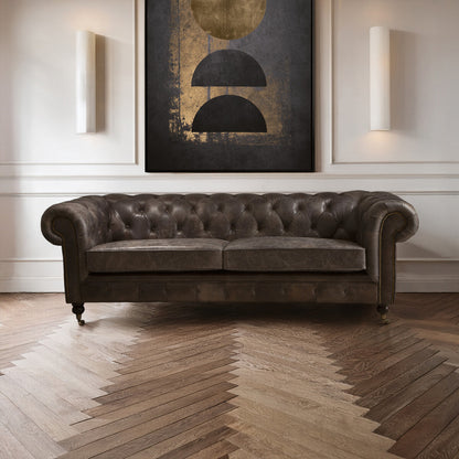 3 Seater Dark Grey Brown Leather Chesterfield Sofa, Victor - Image 18