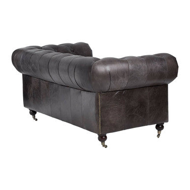2 Seater Dark Grey Brown Leather Chesterfield Sofa, Victor - Image 6